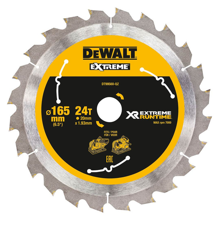 DEWALT DT99560-QZ XTREME RUNTIME 165MM X 20MM 24T BLADE FOR CORDED & CORDLESS SAWS