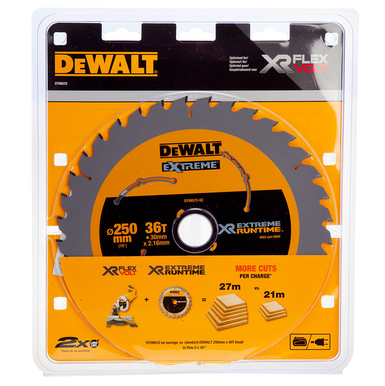 DEWALT DT99572-QZ XTREME RUNTIME 250MM X 30MM 36T BLADE FOR CORDED & CORDLESS SAWS