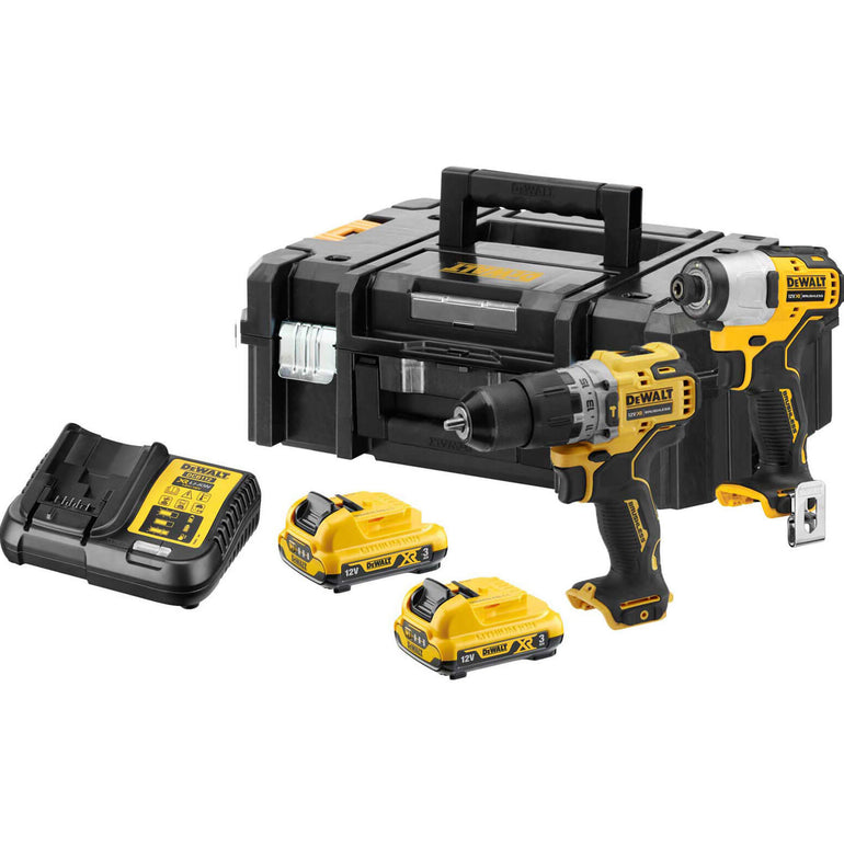 Dewalt DCK2111L2T 12V XR Brushless Sub-Compact Twin Pack With 2 x 3.0Ah Batteries Charger In Case