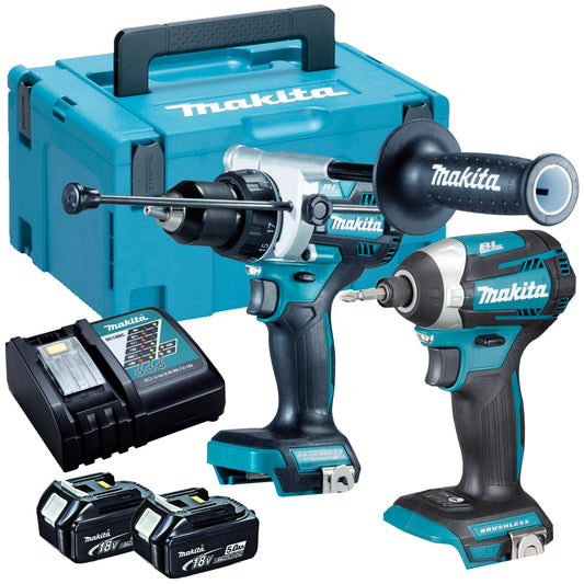 Makita DLX2412TJ 18V LXT Combi & Impact Driver Combo Kit With 2 x 5.0Ah Batteries, Charger In Case