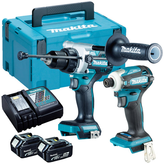 Makita DLX2455TJ 18V LXT Brushless Combo Kit With 2 x 5.0Ah Batteries Charger In Case