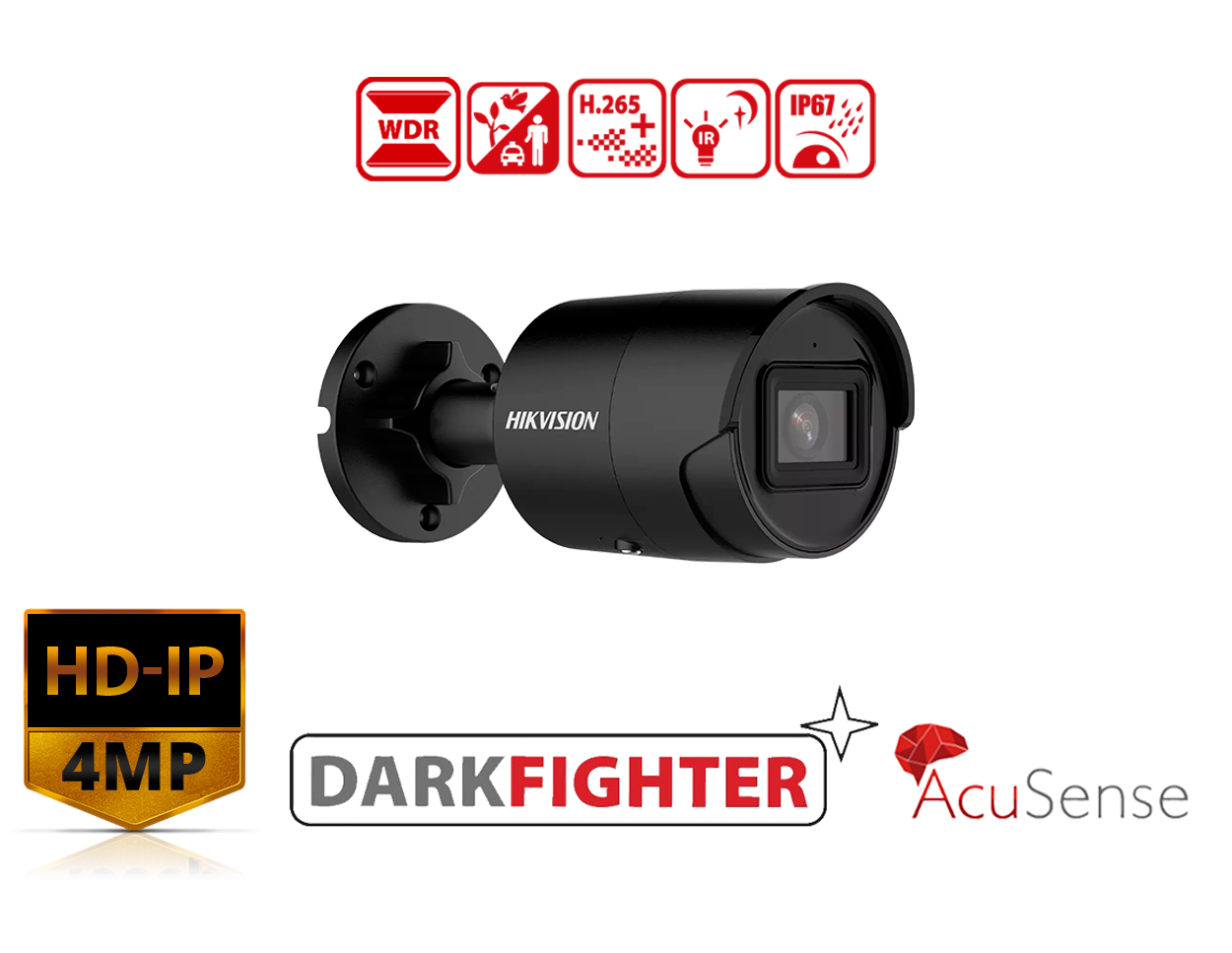 HIKVISION DS-2CD2046G2-IU/BLACK(2.8MM)(C) - Hikvision 4 MP AcuSense Fixed Mini Bullet Network Camera