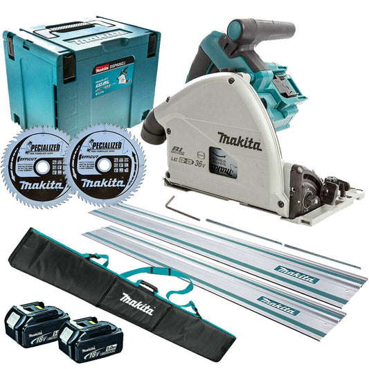 Makita DSP600TJ 36V 165mm Brushless Plunge Saw 2 x 5.0Ah Batteries & Accessories