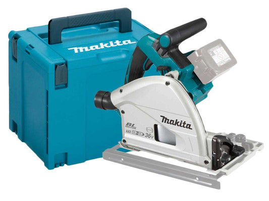 Makita DSP600ZJ 36V Brushless 165mm Plunge Saw with 2x1.5m Guide Rail+Clamp+Bag+Blade