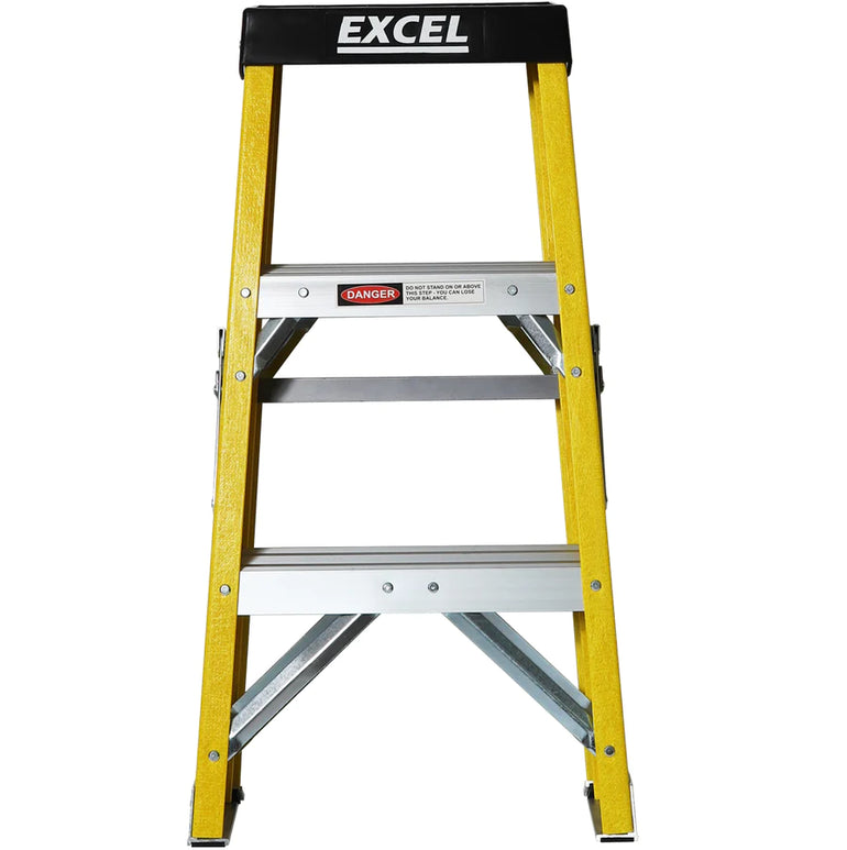 Excel Electricians Fibreglass Step Ladder 3 Tread 0.76m Heavy Duty