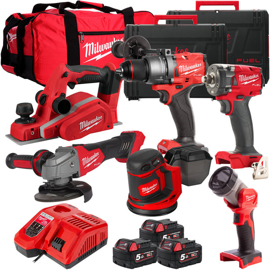 Milwaukee 18V 6 Piece Power Tool Kit with 3 x 5.0Ah Batteries T4TKITM-118