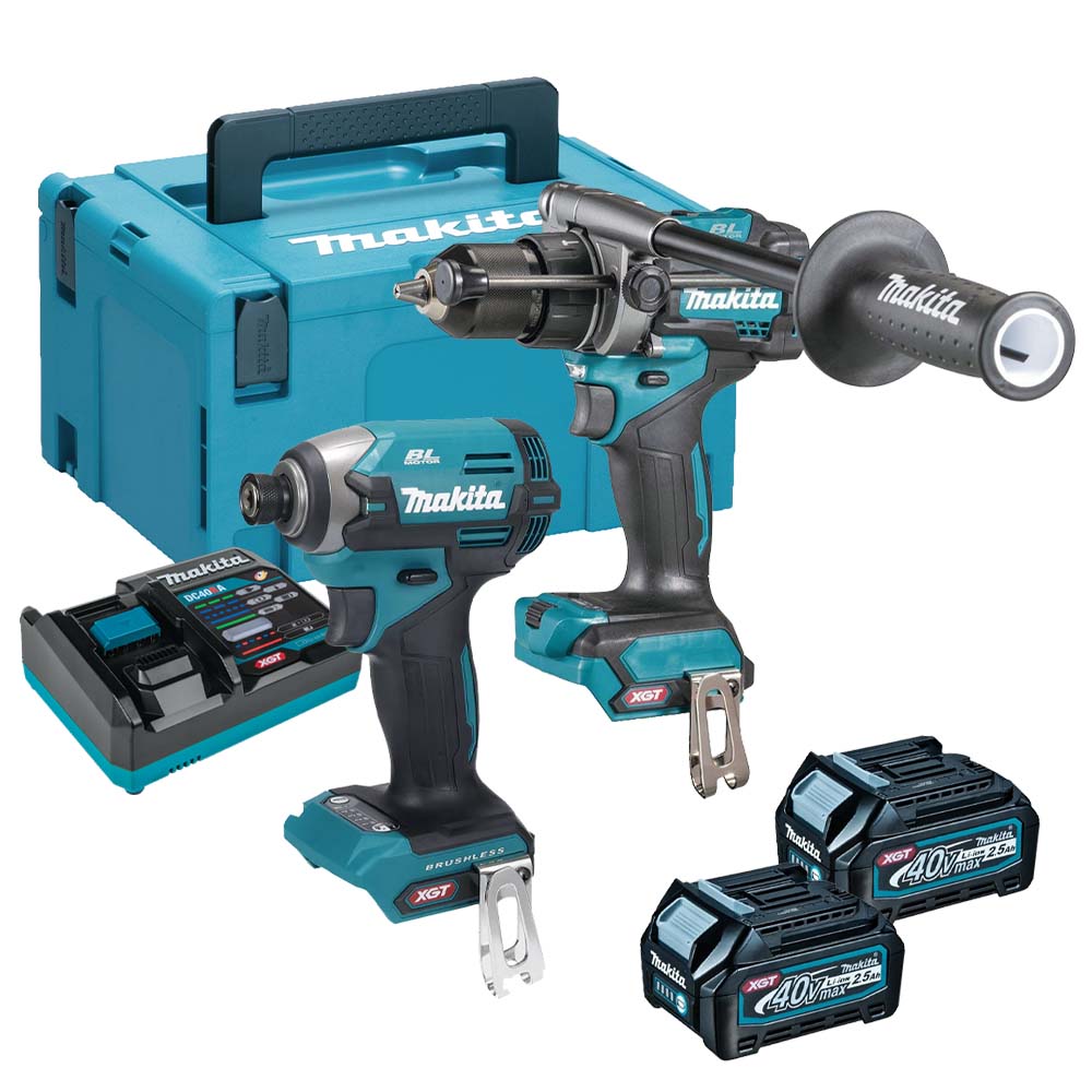 Makita DK0176G205 40V XGT Combi Drill & Impact Driver With 2 x 2.5Ah Batteries Charger & Case