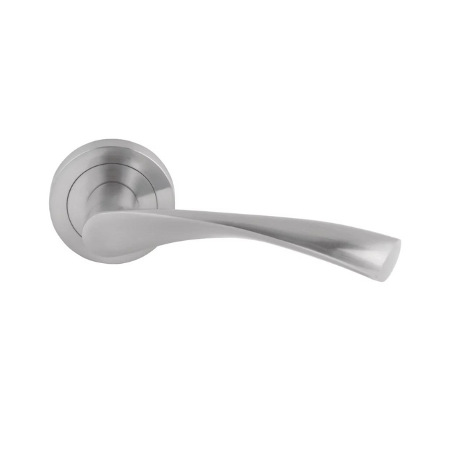 SMITH & LOCKE BUDE FIRE RATED LEVER ON ROSE DOOR HANDLES PAIR BRUSHED NICKEL
