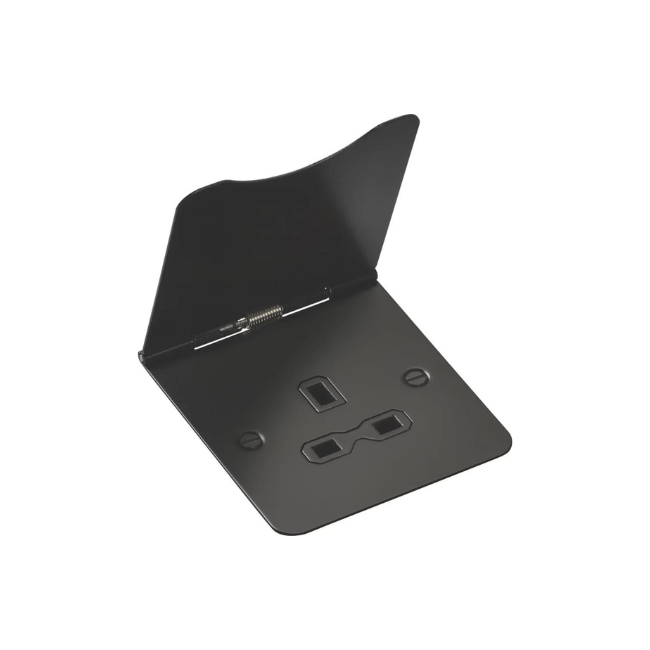 KNIGHTSBRIDGE 13A 1-GANG UNSWITCHED FLOOR SOCKET MATT BLACK WITH BLACK INSERTS