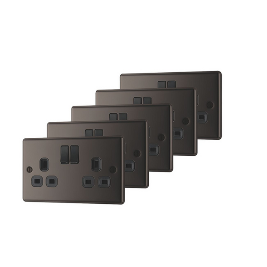 LAP 13A 2-GANG SP SWITCHED PLUG SOCKET BLACK NICKEL WITH BLACK INSERTS 5 PACK