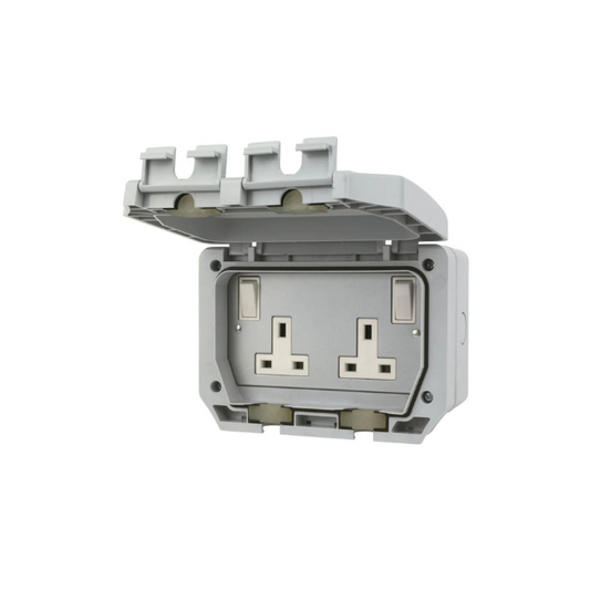 LAP IP66 13A 2-GANG DP WEATHERPROOF OUTDOOR SWITCHED SOCKET