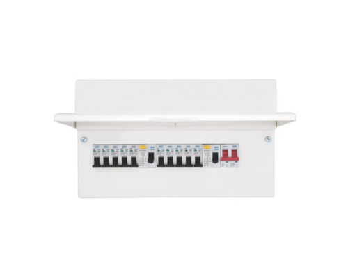 BRITISH GENERAL FORTRESS 16-MODULE 10-WAY POPULATED HIGH INTEGRITY DUAL RCD CONSUMER UNIT