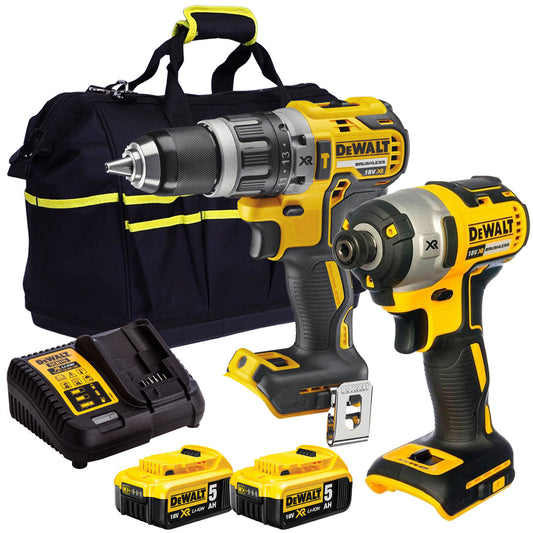 Dewalt 18V Brushless Twin Pack Impact Driver + Combi Drill with 2 x 5.0Ah Battery MTKIT-16179