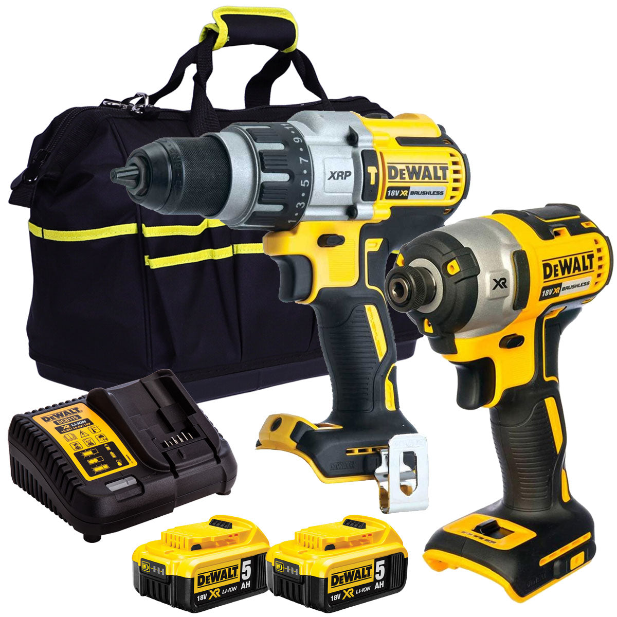 Dewalt 18V Brushless Twin Pack Impact Driver + Combi Drill with 2 x 5.0Ah Battery MTKIT-16180