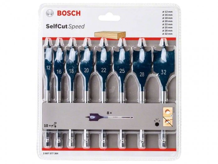 Bosch 2607577364 SelfCut Speed Flat Wood Spade Drill Bit Set 8pc 12mm - 32mm