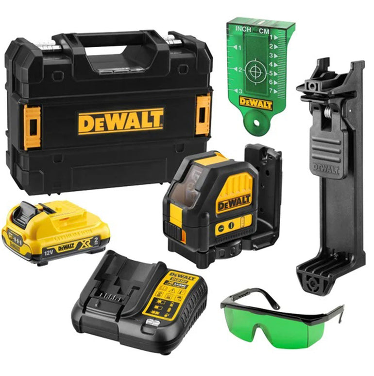 Dewalt DCE088D1G 12V Self-Levelling Green Cross Line Laser With 2.0Ah Battery Charger & TSTAK Case