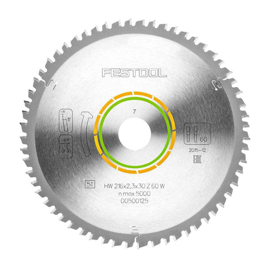 Festool 216mm x 2.3mm x 30mm 60T Wood Fine Cut Blade - 500125