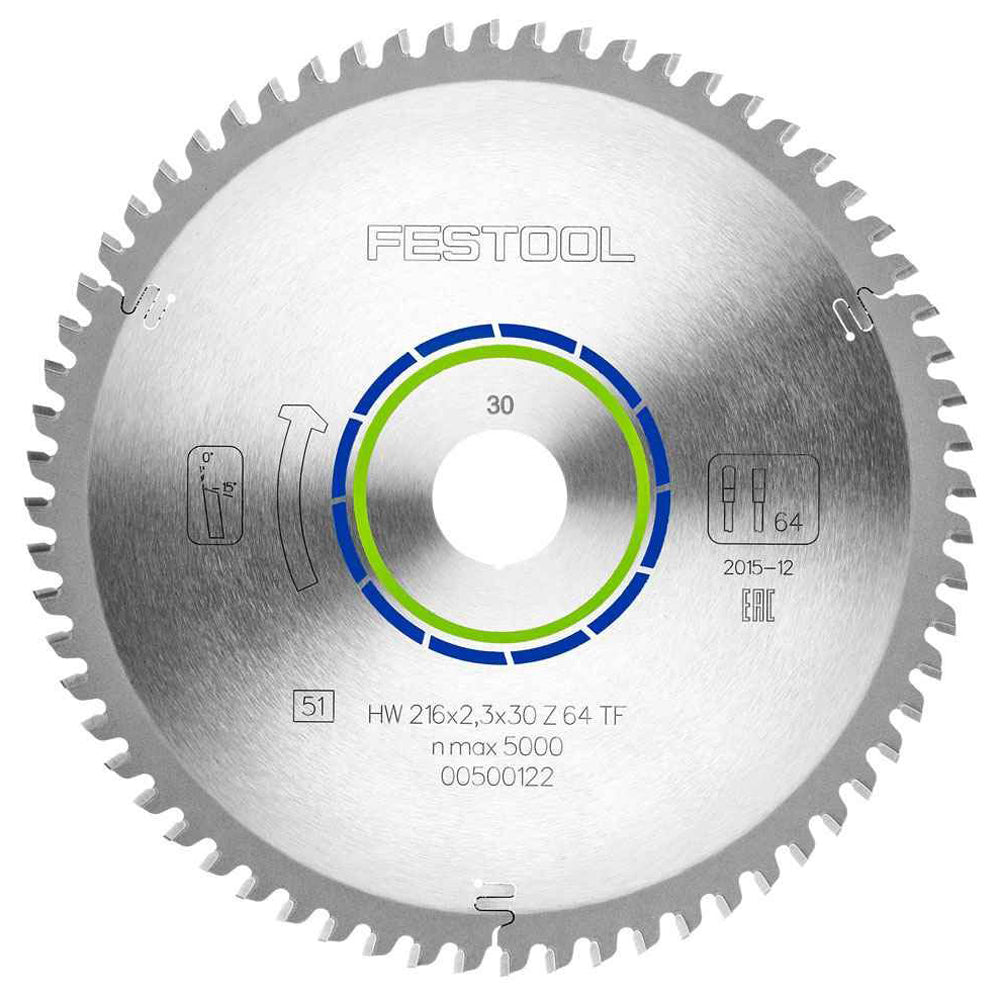 Festool 216mm x 2.3mm x 30mm 64T Aluminium Plastic Saw Blade - 500122