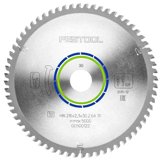 Festool 216mm x 2.3mm x 30mm 64T Aluminium Plastic Saw Blade - 500122