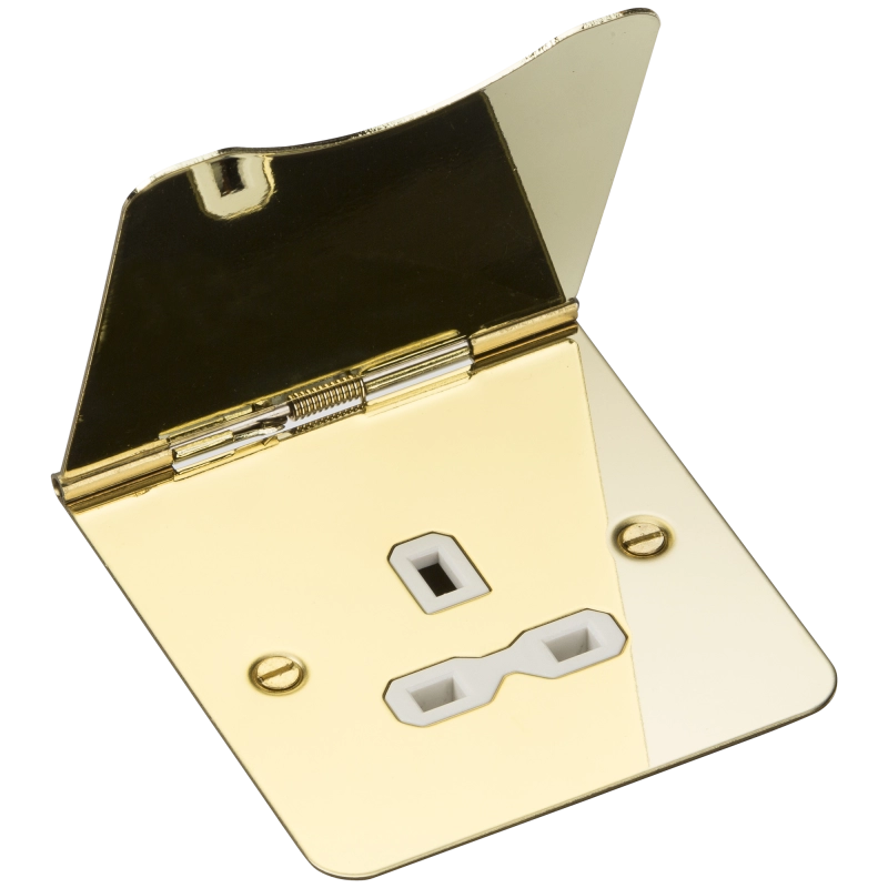 KNIGHTSBRIDGE FPR7UBBW 13A 1-GANG UNSWITCHED FLOOR SOCKET BRUSHED BRASS WITH WHITE INSERTS