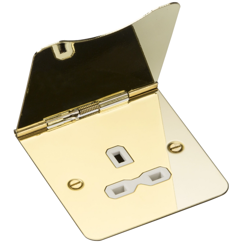 KNIGHTSBRIDGE FPR7UBBW 13A 1-GANG UNSWITCHED FLOOR SOCKET BRUSHED BRASS WITH WHITE INSERTS