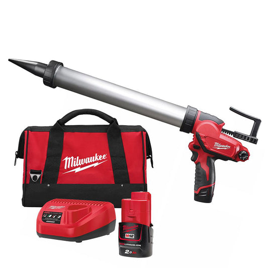 Milwaukee M12PCG/600A-201B 12V Caulking Gun with 1 x 2.0Ah Battery, Charger & Bag 4933448764