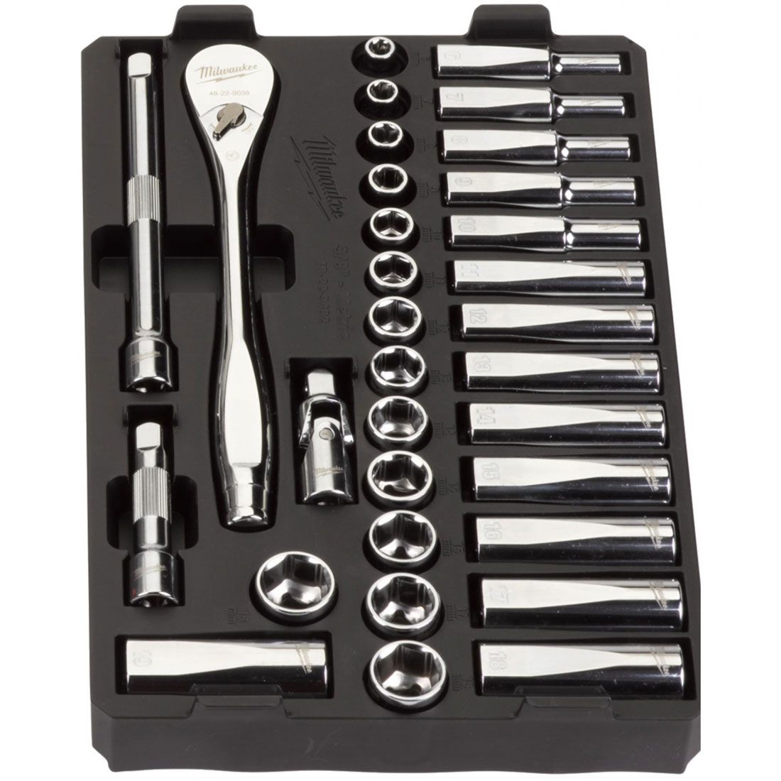 MILWAUKEE PACKOUT 3/8" DRIVE RATCHET & SOCKET SET METRIC SET X32 PCS 4932478813