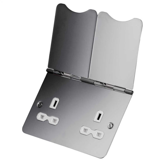 KNIGHTSBRIDGE FPR9UPCW 13A 2-GANG UNSWITCHED FLOOR SOCKET POLISHED CHROME WITH WHITE INSERTS (801VF)