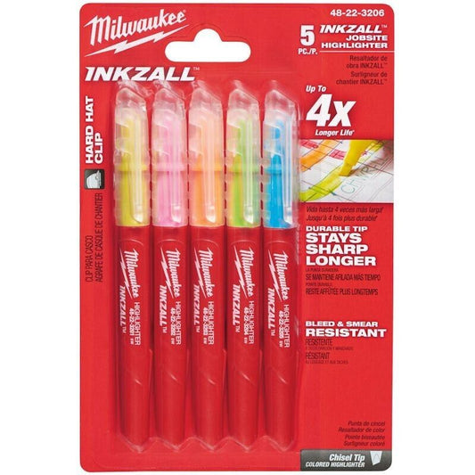 Milwaukee 48223206 INKZALL Coloured Jobsite Highlighter 5pk Hand Tools