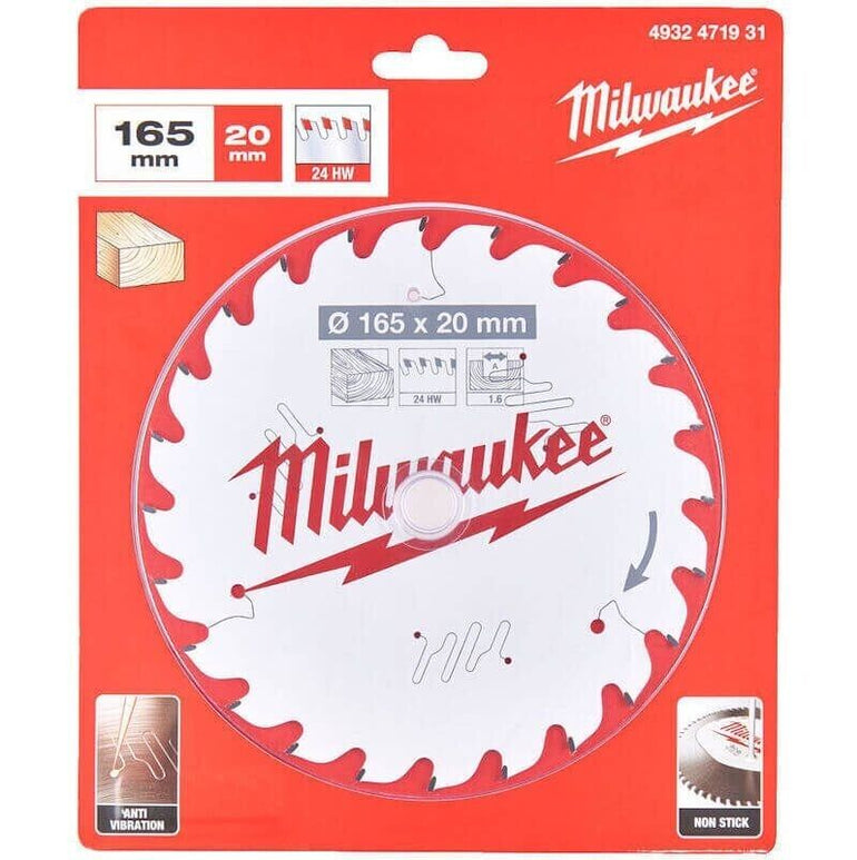 Milwaukee 4932471931 165x20mm 24t Circular Saw Blade with Anti-Friction Coating