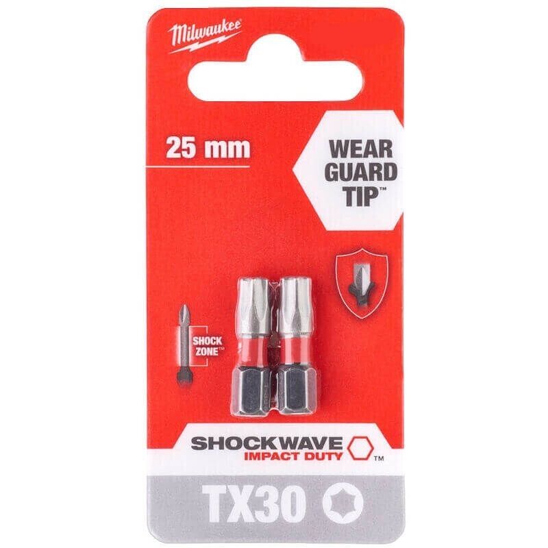 Milwaukee 4932472046 SHW Tx30 25mm Shockwave Wear Guard Tip Screwdriver Bit x2