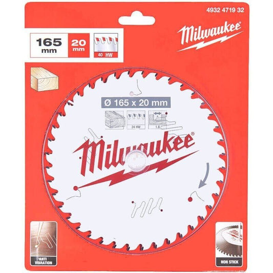 Milwaukee 4932471932 165x20mm 40t Circular Saw Blade with Anti-Friction Coating