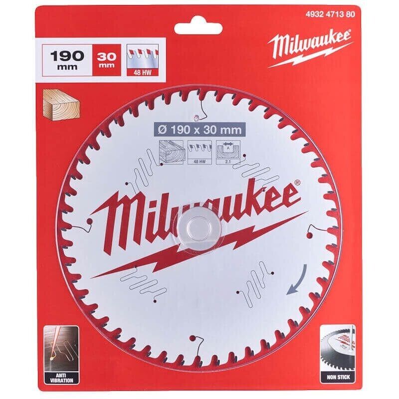 Milwaukee 4932471380 190mm x 30mm x 2.1 x 48T Wood Cutting Circular Saw Blade