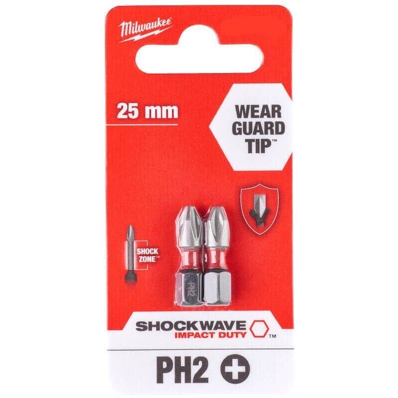 Milwaukee 4932472036 2 Pack Wear Guard Tip 25mm PH2 Philips Head Screwdriver Bit