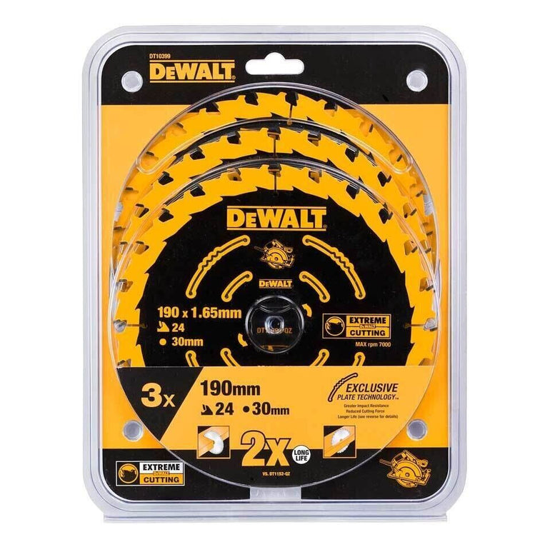 DeWalt DT10399 190mm 24T Extreme Framing Circular Saw Blade 3 Pack 5035048099469