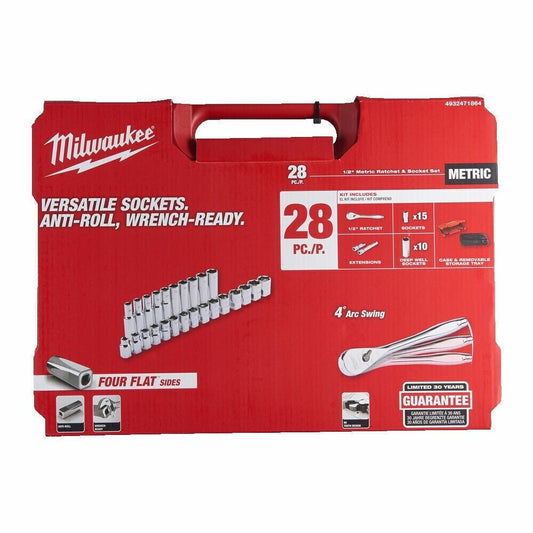 Milwaukee 1/2" Drive Ratchet & Socket Set - 28pc - Metric/Imperial - 4932471864