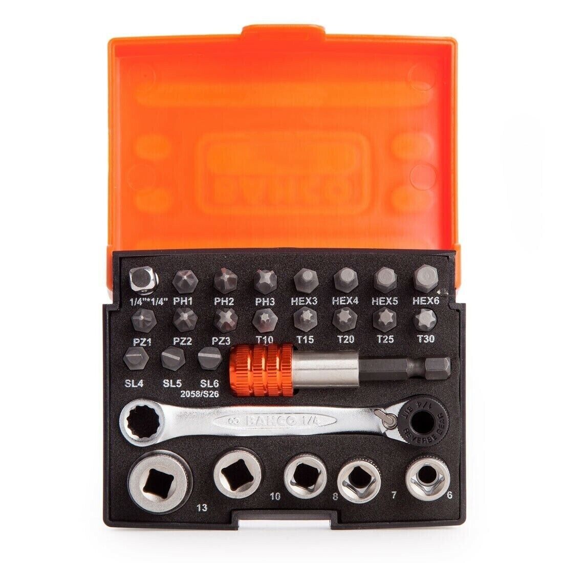 Bahco 2058/S26 26 Piece 1/4″ Drive Ratchet Mini Socket & Screwdriver Bit Set