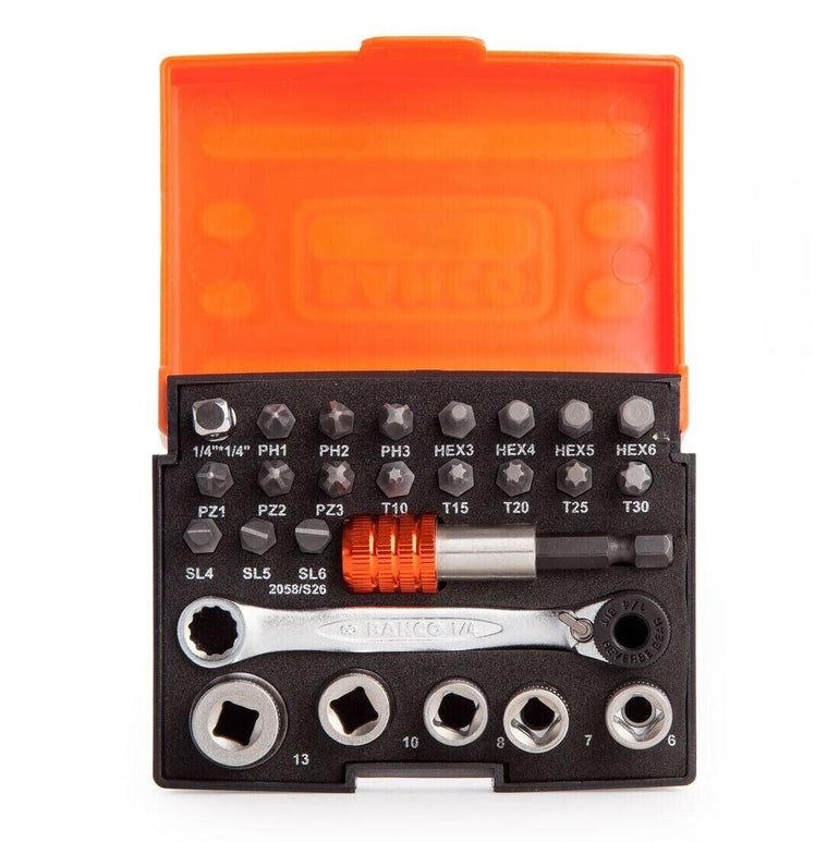 Bahco 2058/S26 26 Piece 1/4″ Drive Ratchet Mini Socket & Screwdriver Bit Set