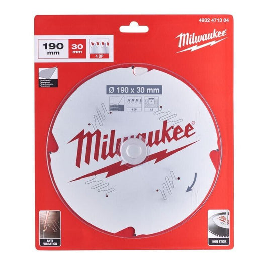 Milwaukee 4932471304 PCD Fibre Cement Cutting Circular Saw Blade 190mm x 30mm 4T