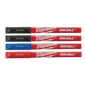 Milwaukee 48223165 INKZALL Ultra Fine Tip Permanent Marker Pens 4 Pack Coloured 0.6mm Tip