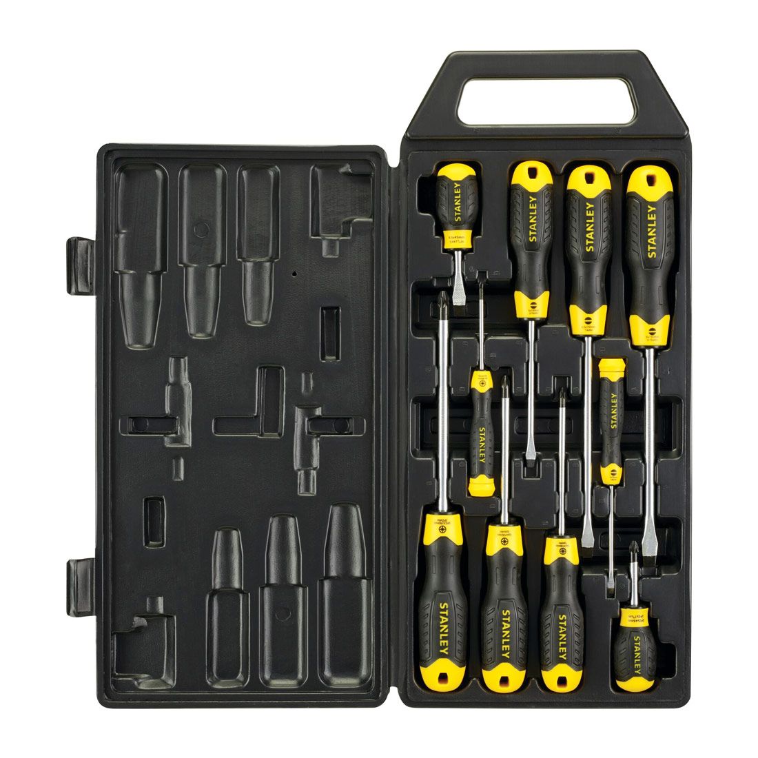 STANLEY 2-65-014 FLARED / POZI CUSHION GRIP SCREWDRIVER SET X10 PCS IN CARRY CASE
