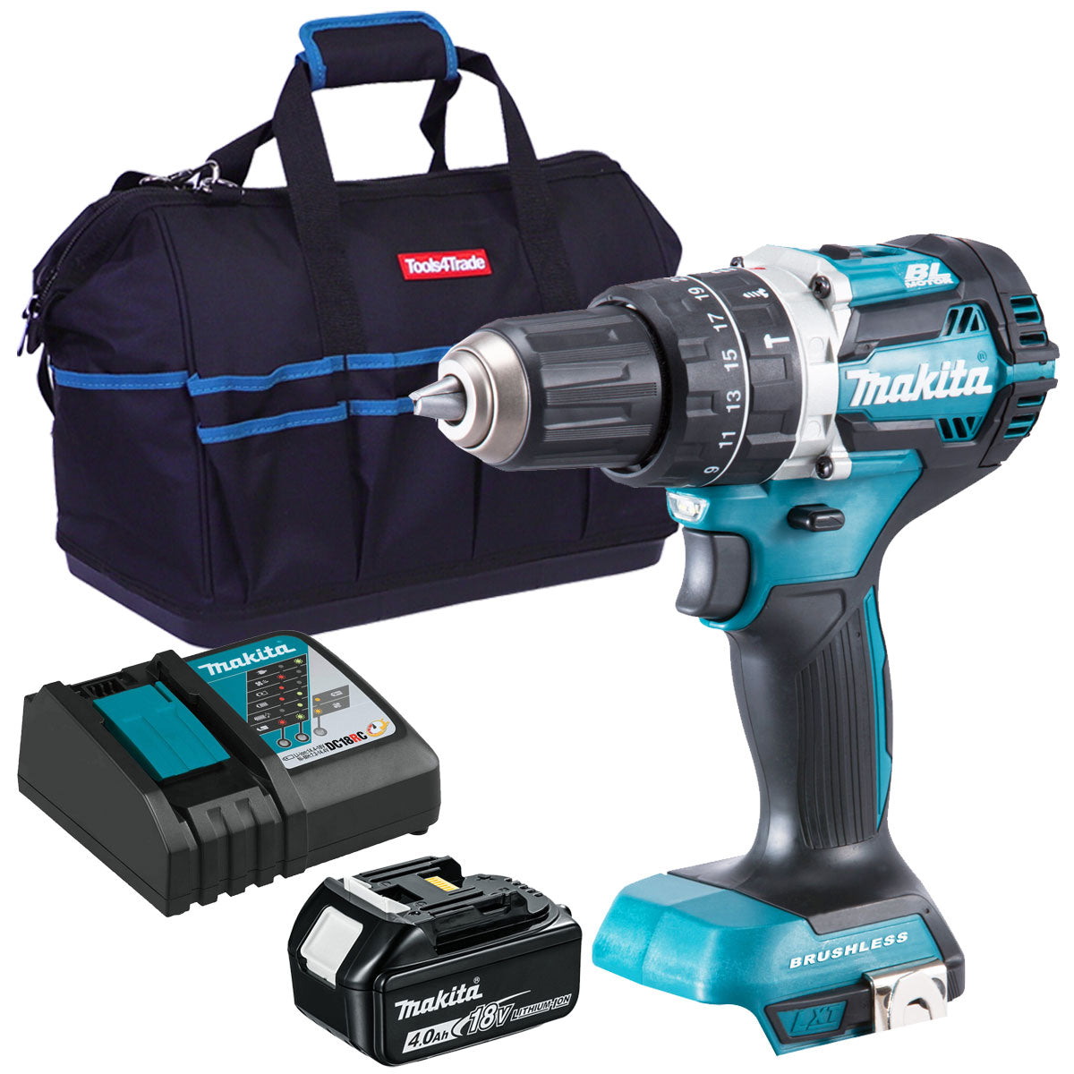 Makita DHP484Z 18V Brushless Combi Drill with 1 x 4.0Ah Battery, Charger & Bag