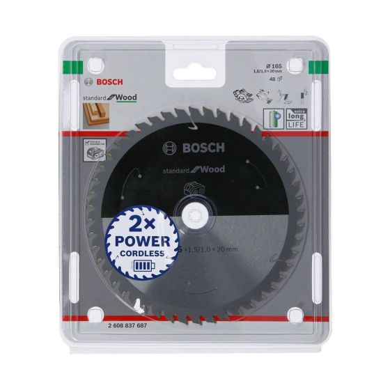 BOSCH STANDARD FOR WOOD CIRCULAR SAW BLADE FOR CORDLESS SAWS 165X1.5/1X20 T48