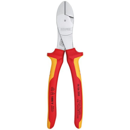 KNIPEX 74 06 200 INSULATED VDE HIGH LEVERAGE DIAGONAL CUTTERS 200MM