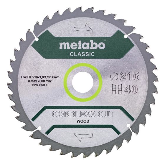 METABO 628654000 CORDLESS CUT WOOD - CLASSIC 216MM X 30MM CIRCULAR SAW BLADE 40T