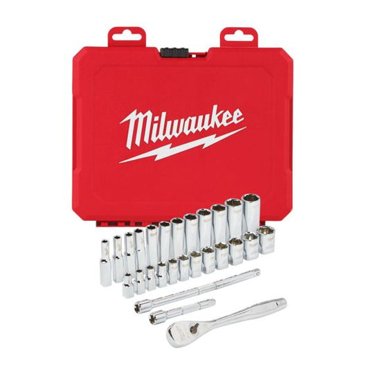 MILWAUKEE 1/4" DRIVE RATCHET & SOCKET SET METRIC X28 PCS 4932464943